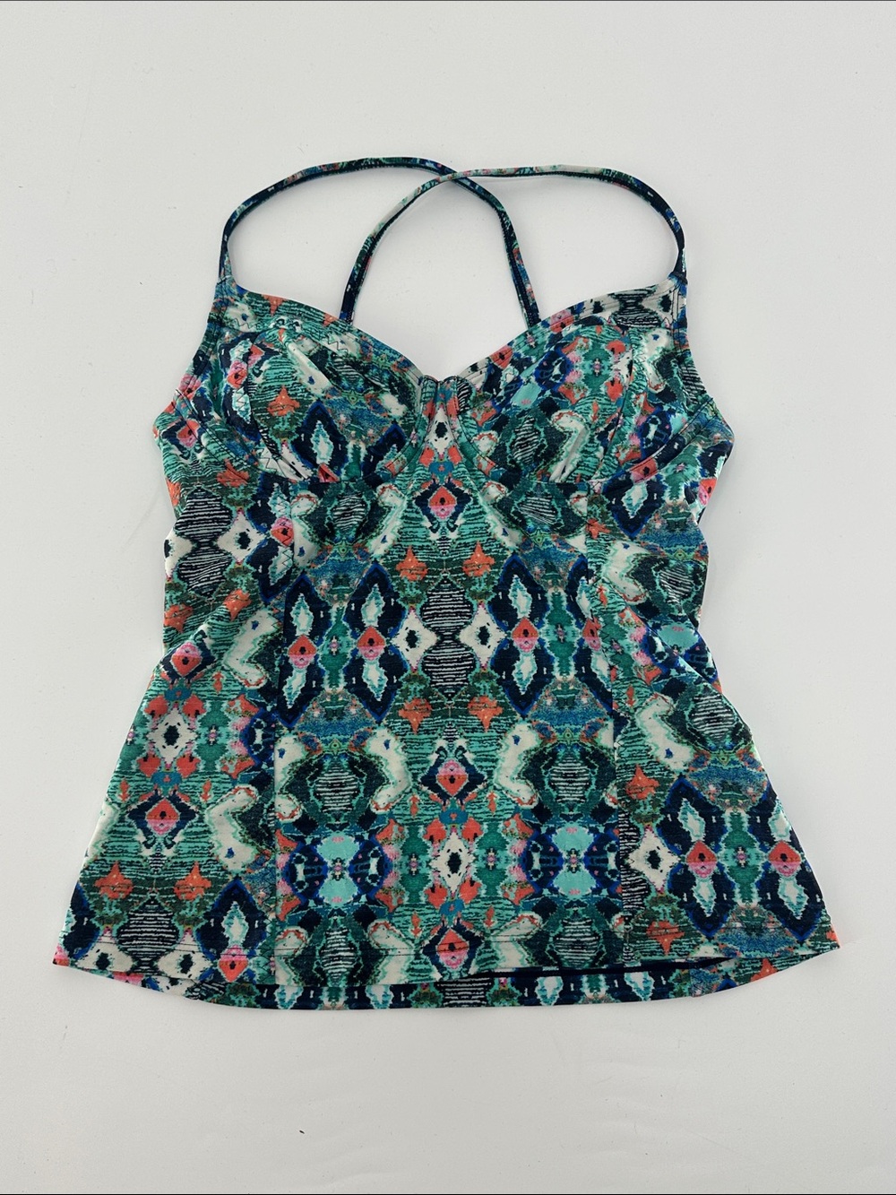 Athleta Multicolor Geometric Print Tank Top in Teal and Coral